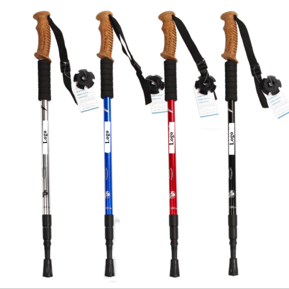 outdoor aluminium anti-shock hiking sticks cork grip trekking poles 3 sections telescopic carbon fiber ski pole for walking