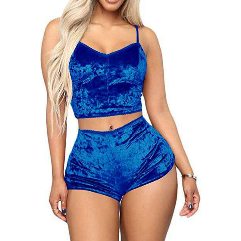 best seller shiny 2-piece velvet women's sexy lingerie set slimming bra and shorts women's underwear set