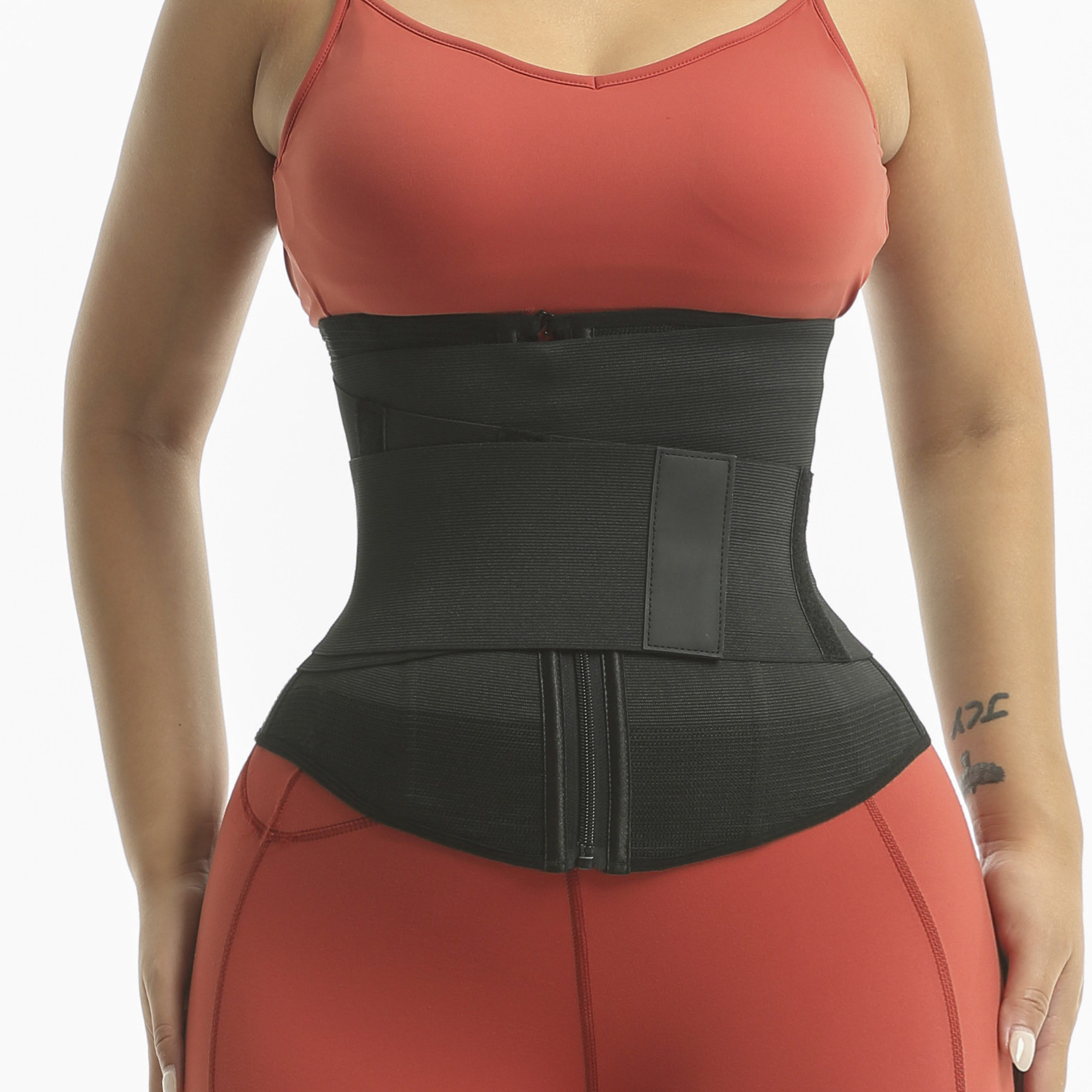 Women's Detachable Tummy Control Wrap Bandage Belt+Zipper Brown Waist Trainer Shaper Fitness Body Slimming Waist Corset