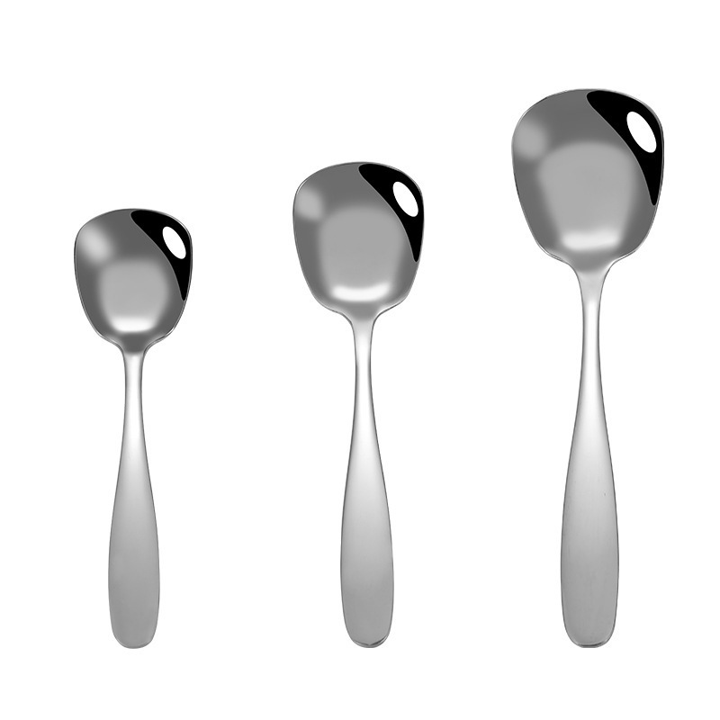 Custom Chinese 304 Stainless Steel Spoon Home Factory Direct Chinese Square Head Wide Mouth Flat Bottom Deepening Soup Spoon