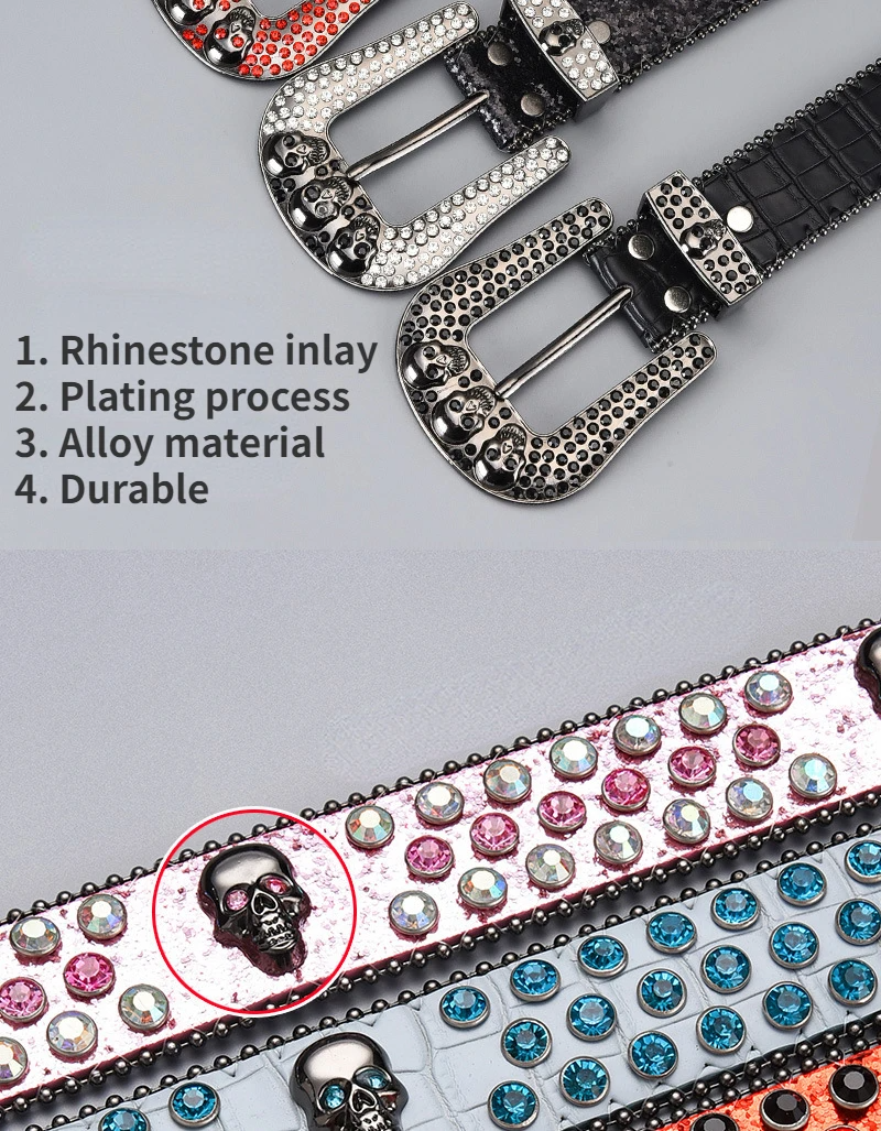 Custom Luxury Crystal Men Women Unisex Diamond Studded Rhinestone Western Designer Leather Belts