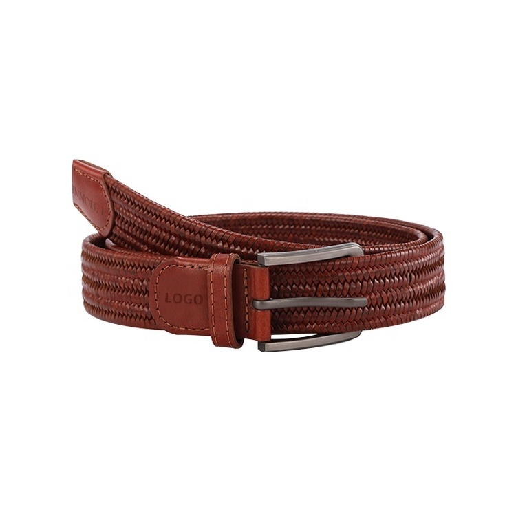 Custom Belt Luxury Brown Cow Leather Braided Woven Man Knitted Belts