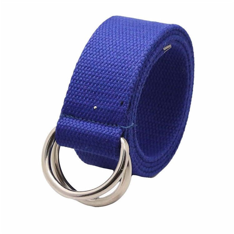 Fashion Solid Canvas Colorful D Ring Buckle Plain Cotton Webbing Belts with Metal Tips