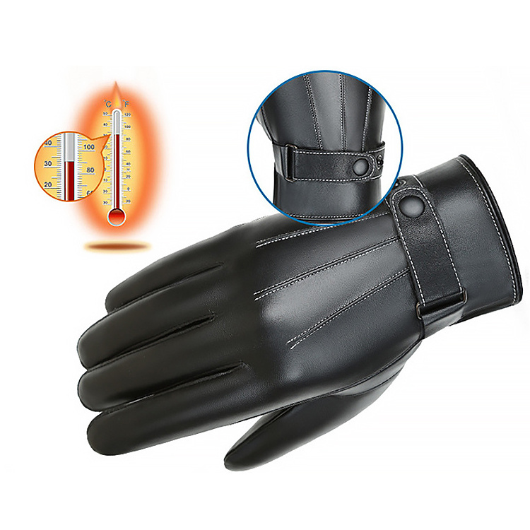 Mens Windproof Thermal Gloves Winter Warm Cold Weather Anti Slip Cycling PU Leather Gloves