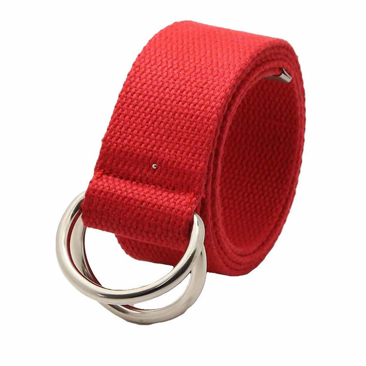 Fashion Solid Canvas Colorful D Ring Buckle Plain Cotton Webbing Belts with Metal Tips