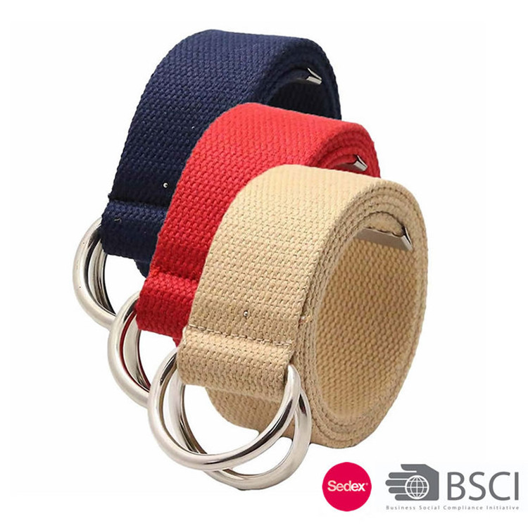 Fashion Solid Canvas Colorful D Ring Buckle Plain Cotton Webbing Belts with Metal Tips