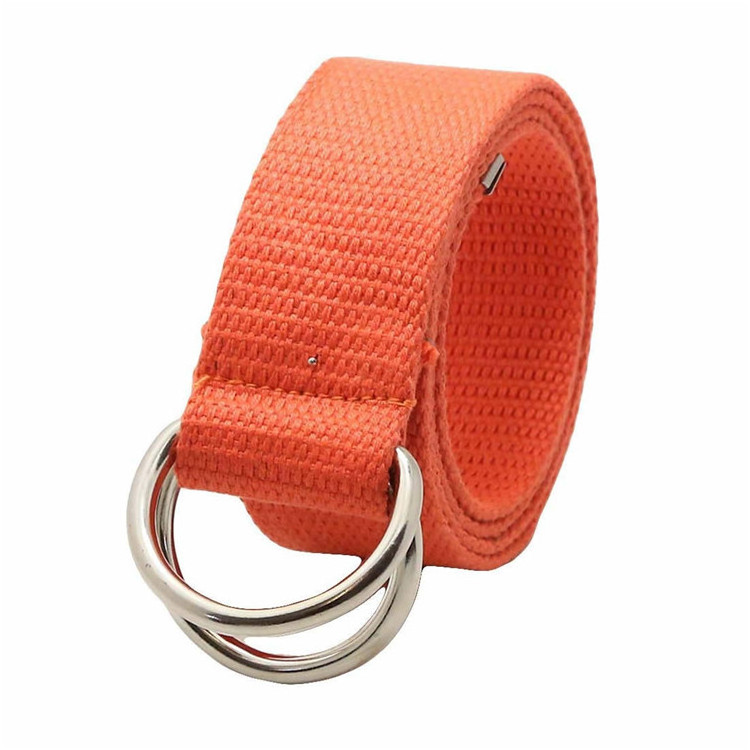 Fashion Solid Canvas Colorful D Ring Buckle Plain Cotton Webbing Belts with Metal Tips