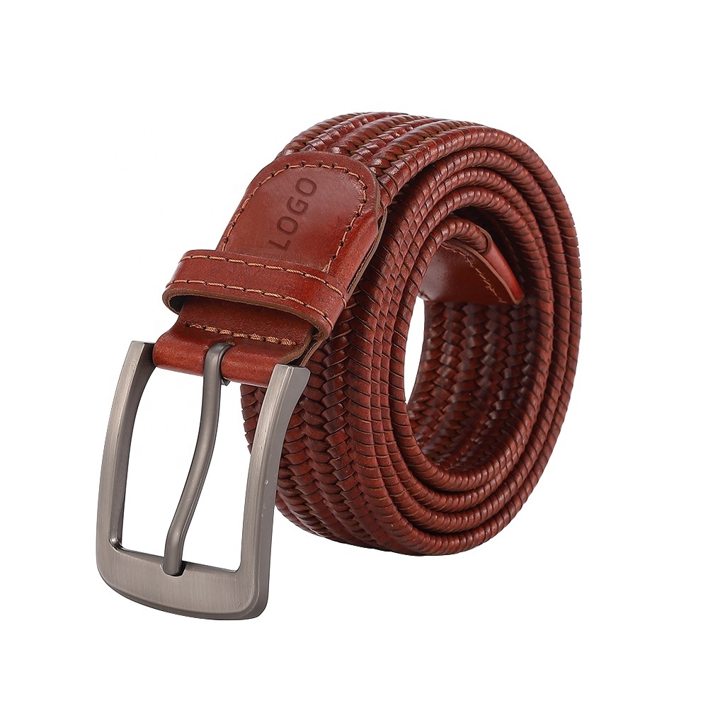 Custom Belt Luxury Brown Cow Leather Braided Woven Man Knitted Belts