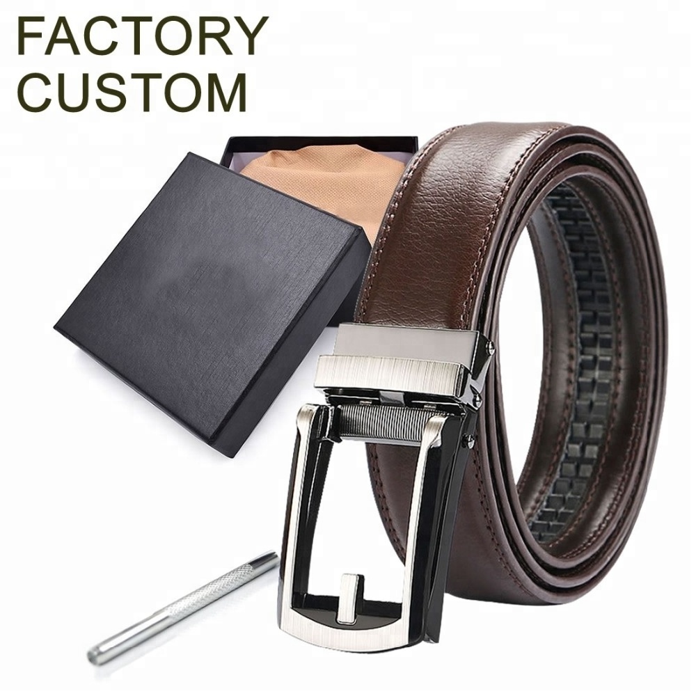 Ratchet Belt Men Genuine Leather Belt Custom logo Fit Automatic Buckle Belt No Hole