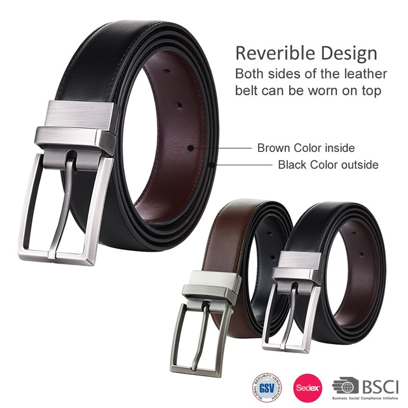 Wholesale Custom Logo Genuine Cow Leather Belt For Men With Reversible Pin Buckle Men Belts