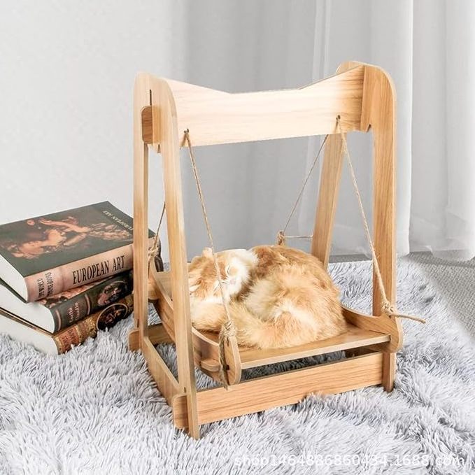 Elevated wooden frame hammock bed for cats and dog