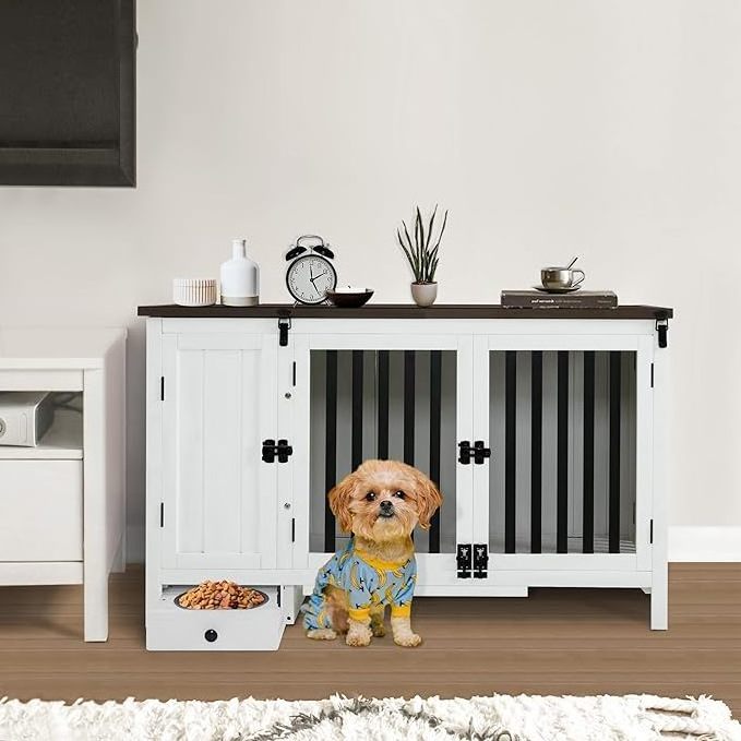 Portable Solid Wood Dog Crate End Table: Foldable Indoor Kennel for Small/Medium Dogs