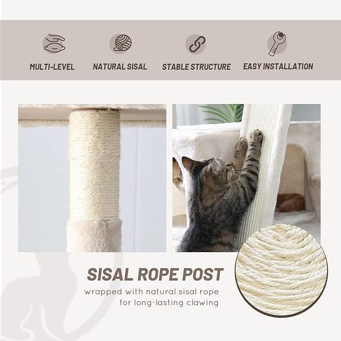 58.7 Inch Cat Tree Stand for Indoor Cats, Tall Cat Tower w/Sisal Scratching Post, Condo Hammock & Dangling Ball