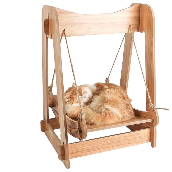 Elevated wooden frame hammock bed for cats and dog