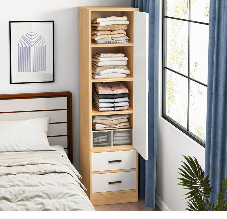 Bedroom small single door wardrobe bedside table with storage shelf seam hanging closet single cabinet