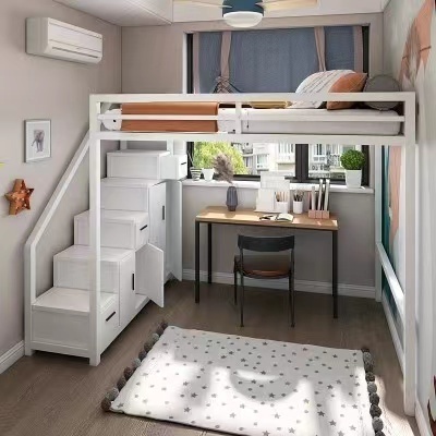 Modern Metal Adult Bunk Bed Plus Size Queen Steel Furniture Iron Loft Bunk Bed Metal School Dormitory Bed for Apartment