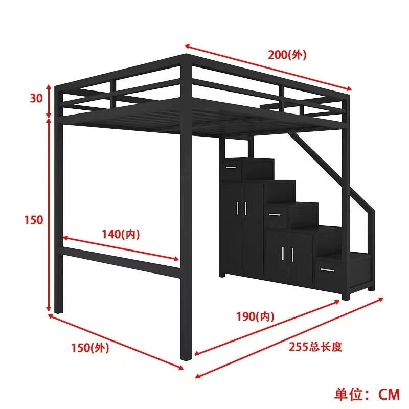 Modern Metal Adult Bunk Bed Plus Size Queen Steel Furniture Iron Loft Bunk Bed Metal School Dormitory Bed for Apartment