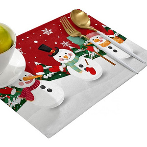 Washable Wipeable Linen Fabric Place Mats Kitchen Dining Snowman Table Mat Country Holiday Christmas Table Placemats Decoration