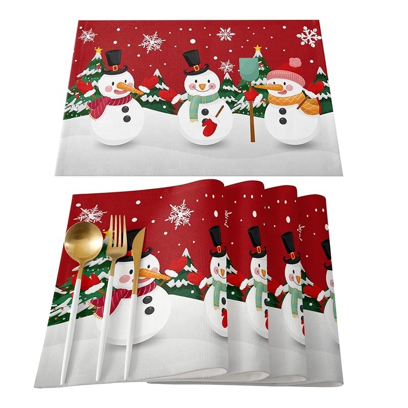 Washable Wipeable Linen Fabric Place Mats Kitchen Dining Snowman Table Mat Country Holiday Christmas Table Placemats Decoration