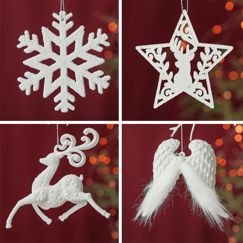 Creative White Resin Christmas Hanging Ornaments Craft Snowflakes Angel Wings Elk for Xmas Party Home Decoration Accessories