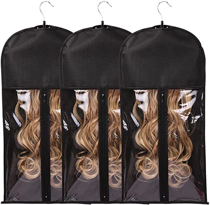 Non-Woven Custom Wig Bags Hair Packaging With Hanger Hair Extensions Storage Bag For Hairpieces Storage Holder