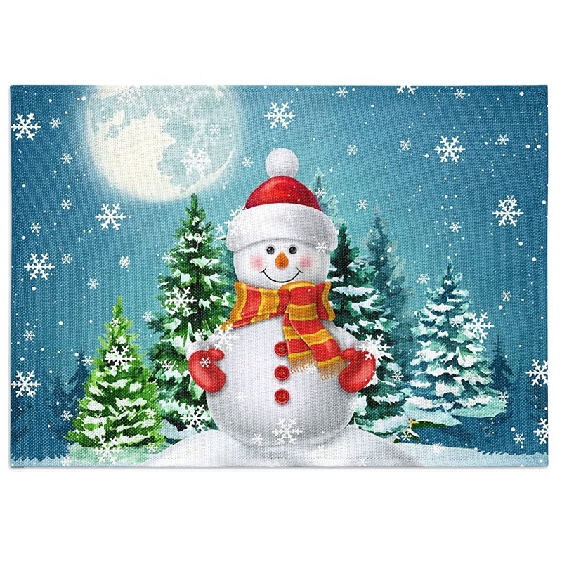 Washable Wipeable Linen Fabric Place Mats Kitchen Dining Snowman Table Mat Country Holiday Christmas Table Placemats Decoration