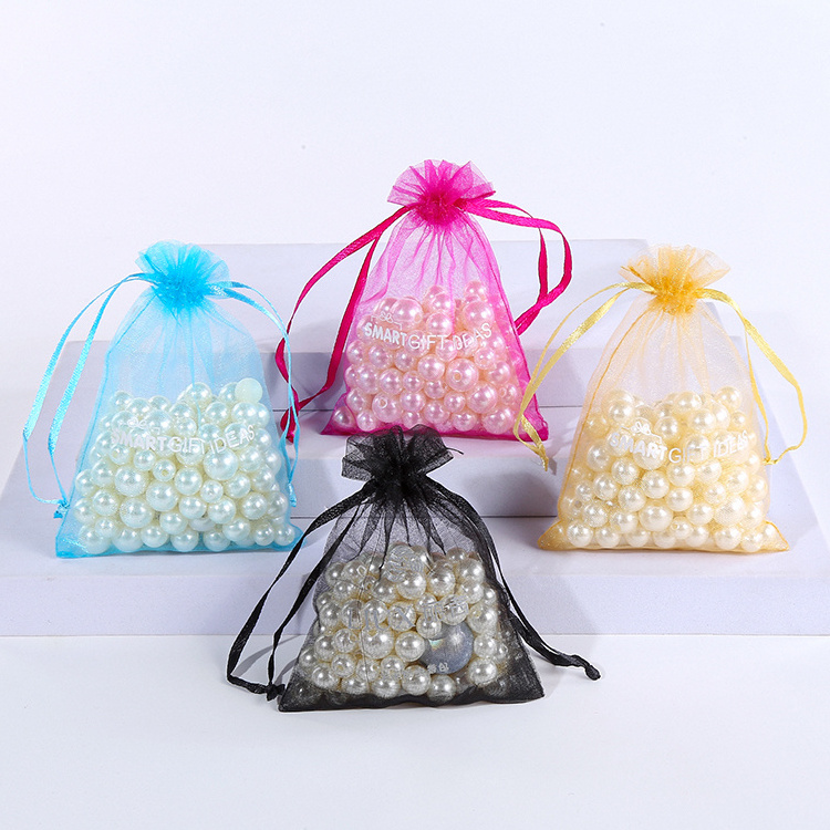 Mesh Organza Bags Custom Logo Jewelry Bag Pouch With Drawstring Gift Candy Bags For Wedding Party Wholesale