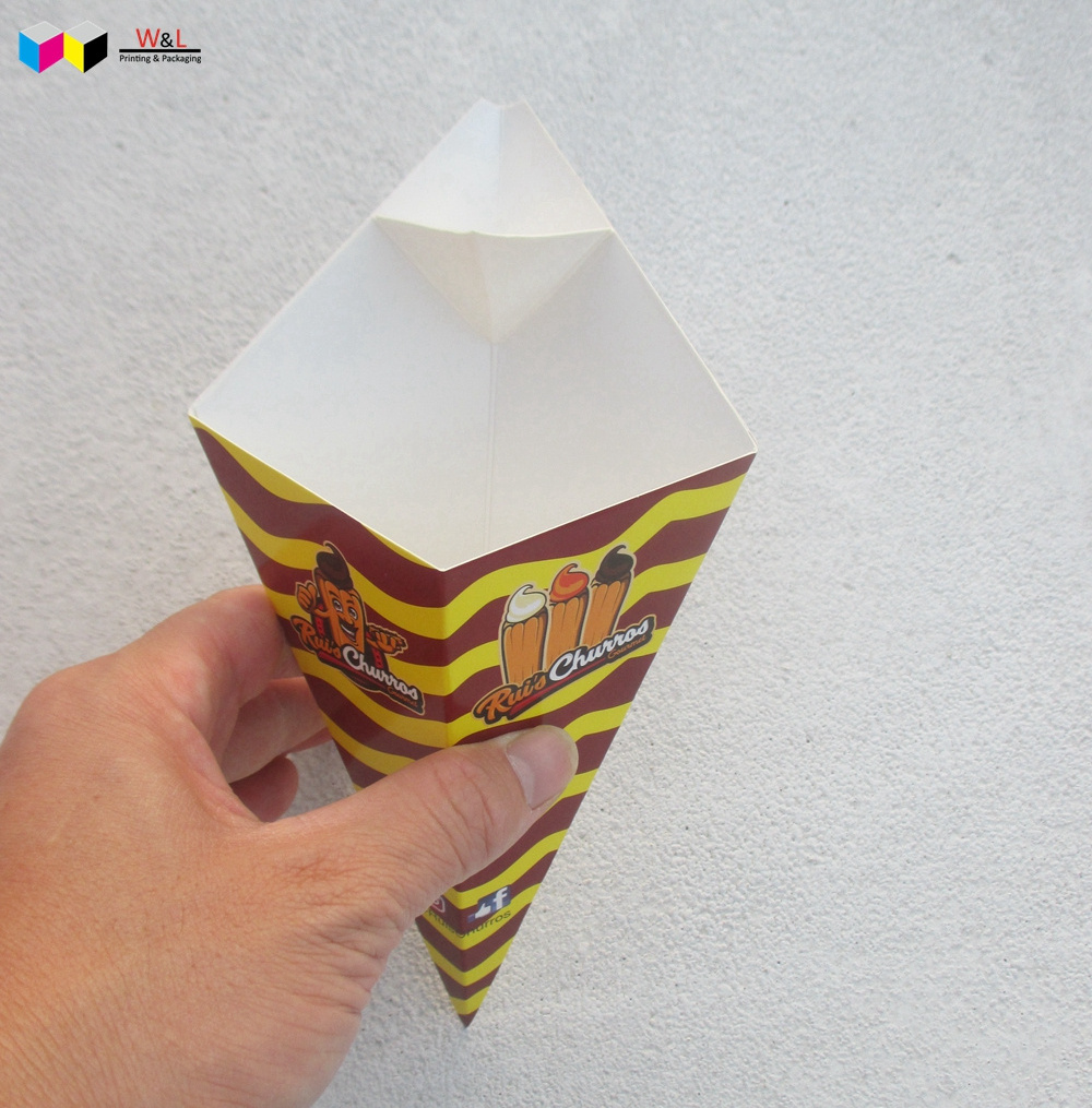 100% food grade paper made cone go to paper french fries box container holder