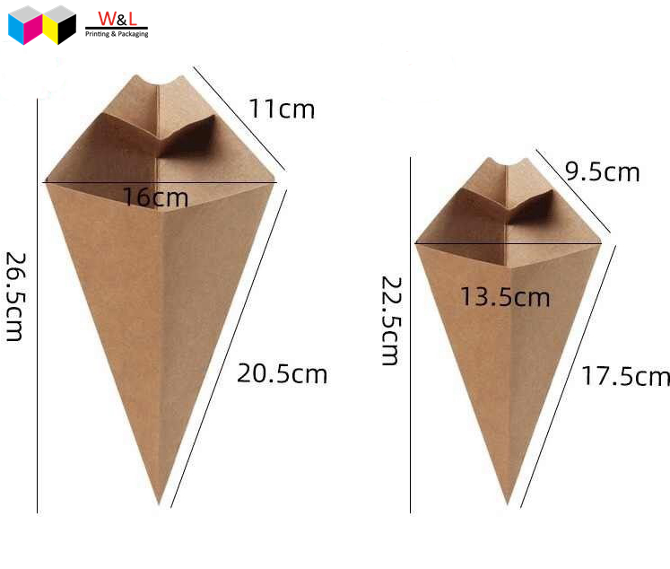 100% food grade paper made cone go to paper french fries box container holder