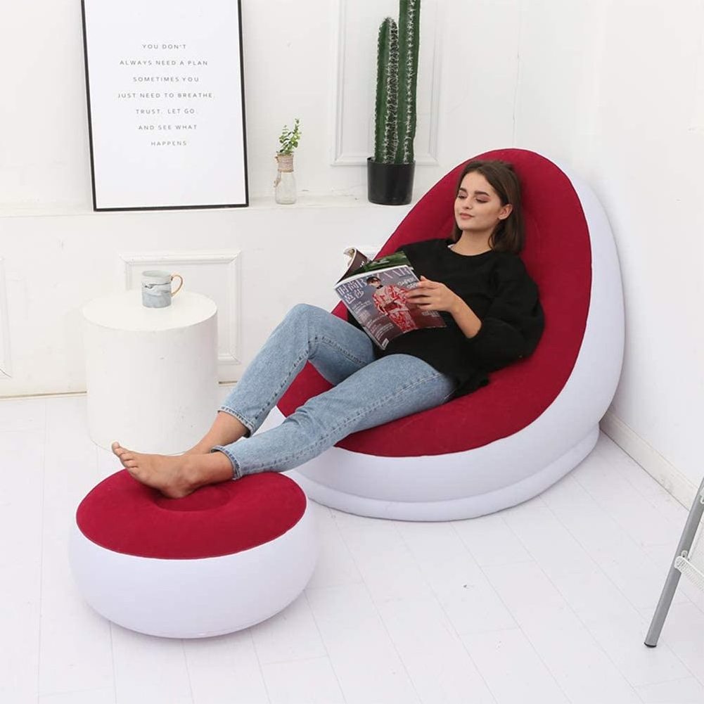 Red With Footstool Single Inflatable Hinchable Del Aire Portable Inflatable Lounger Air Sofa