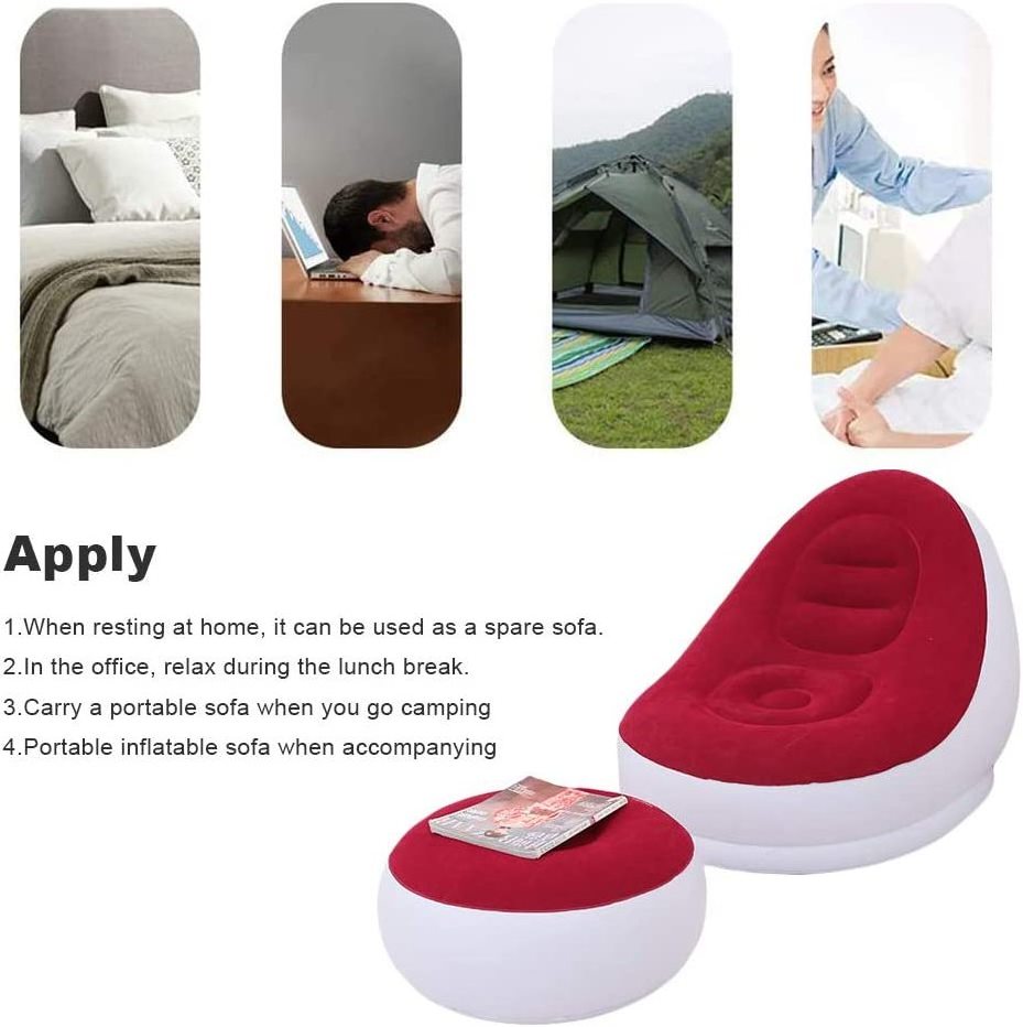 Red With Footstool Single Inflatable Hinchable Del Aire Portable Inflatable Lounger Air Sofa