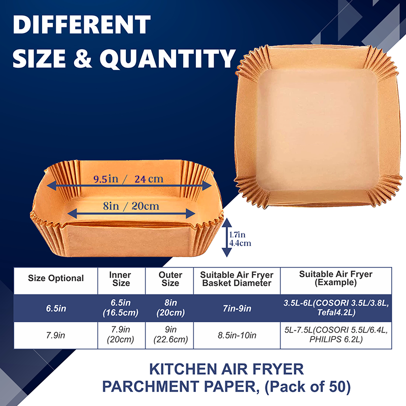 Air Fryer Paper Liners 300Pcs Parchment Paper Non-Stick Air Fryer Liners 8In Square Free of Bleach for Oven Airfryer Basket