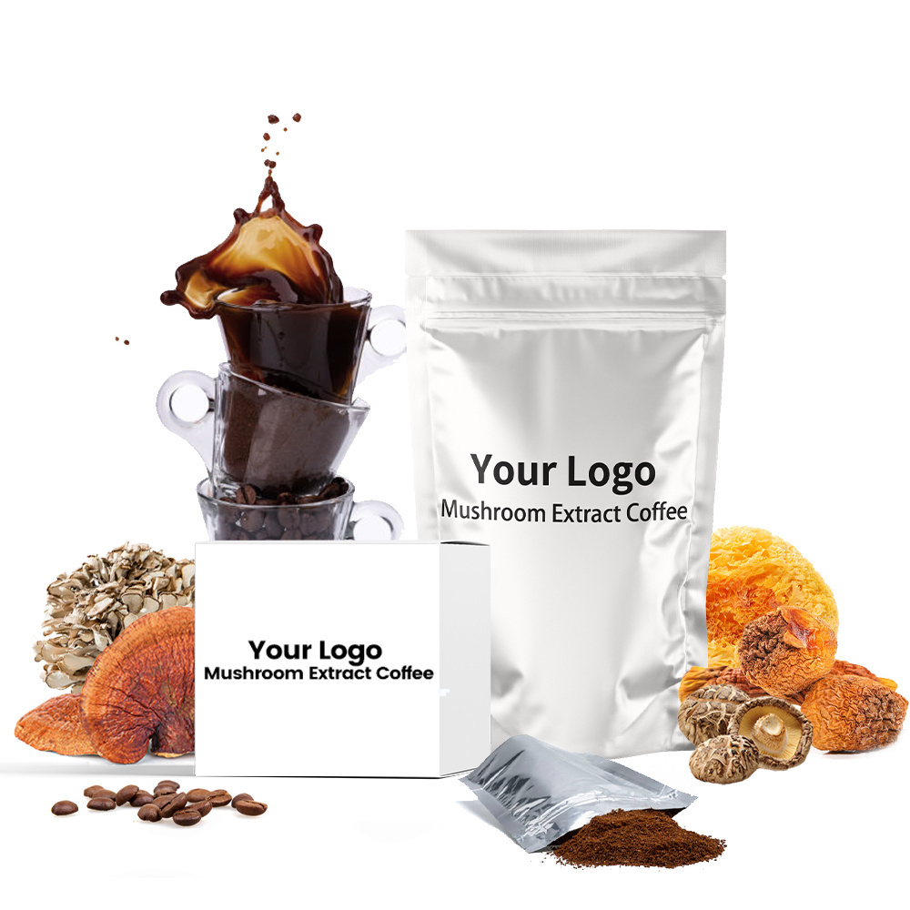 OEM Organic 7 in 1 Instant Coffee Chaga Lions Mane Mitake Cordyceps Ganoderma Lucidum Turkey Tail Mushroom Coffee