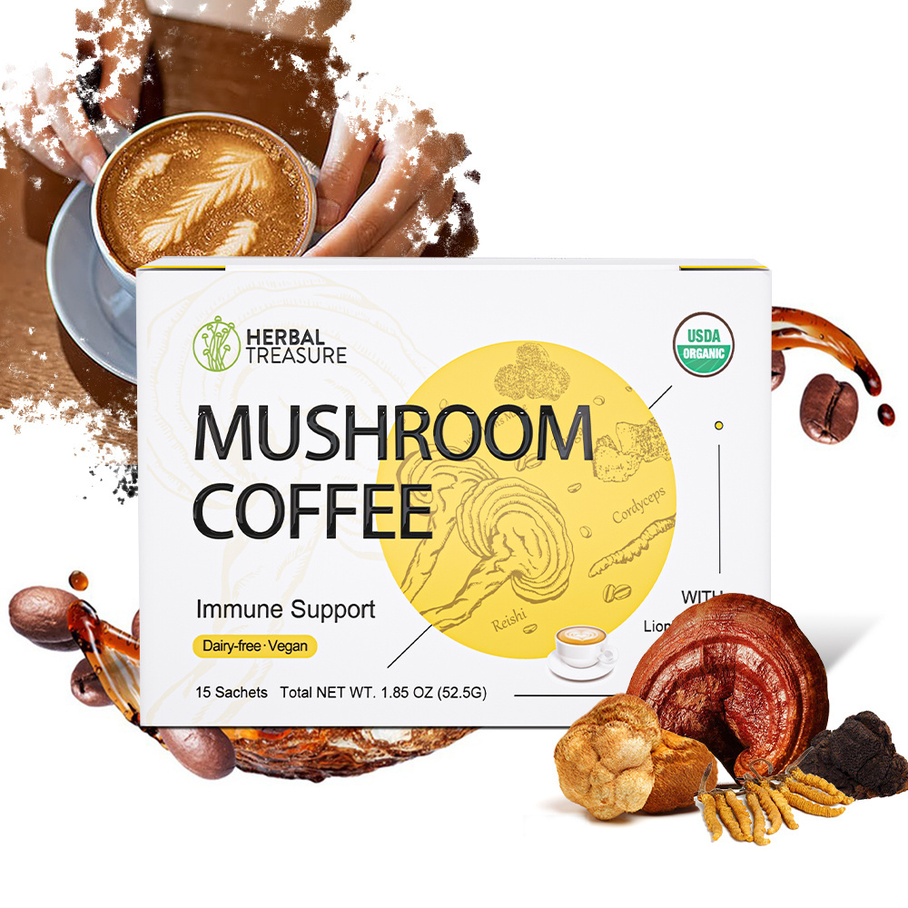 instant coffee  4 in 1 mushroom coffee  instant coffee  with reishi chaga lions mane cordyceps medicinal mushroom