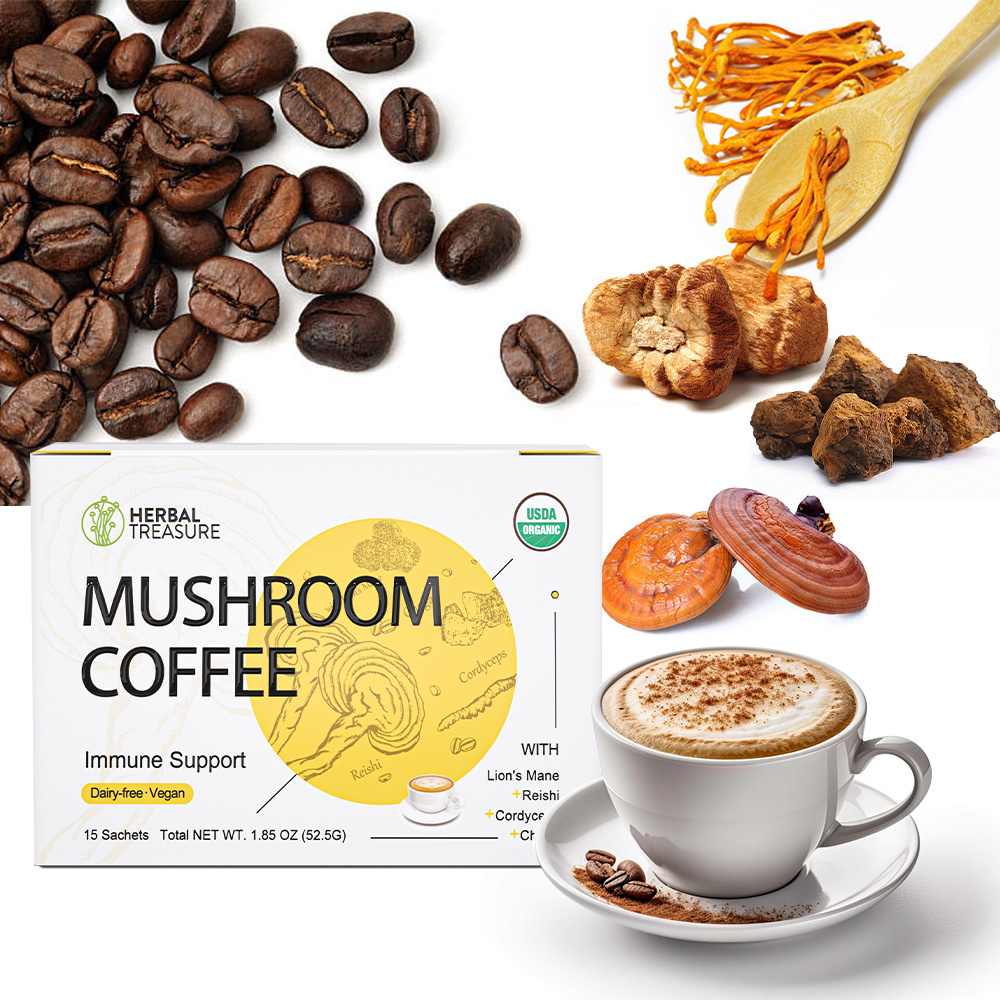 instant coffee  4 in 1 mushroom coffee  instant coffee  with reishi chaga lions mane cordyceps medicinal mushroom