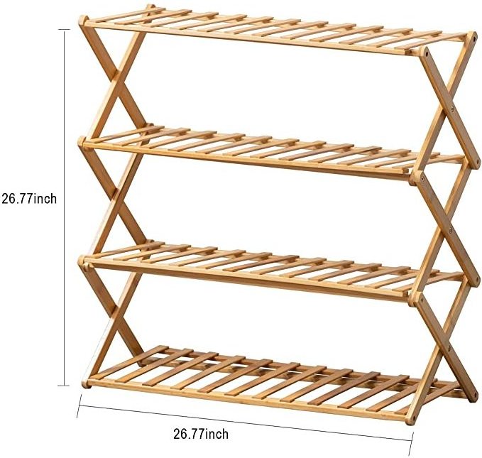 4 tier Shoe Rack Foldable Bamboo Shoe Storage Organizer Multi Functional Household Free Installation Shoe Rack