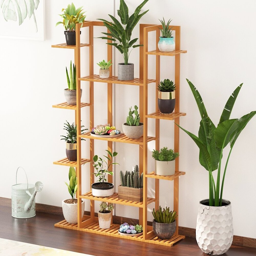 7 Tier Bamboo Plant Stand, Indoor Tall Plant Stand For Living Room Corner, Multiple Flower Pot Holder Shelf