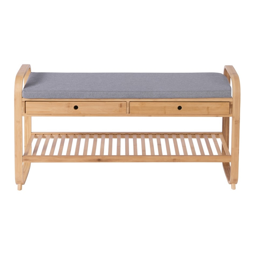 Extra Large Size Bamboo Entryway Shoe Storage Bench With Soft Cushion Multifunctional bamboo shoe rack bench bamboo