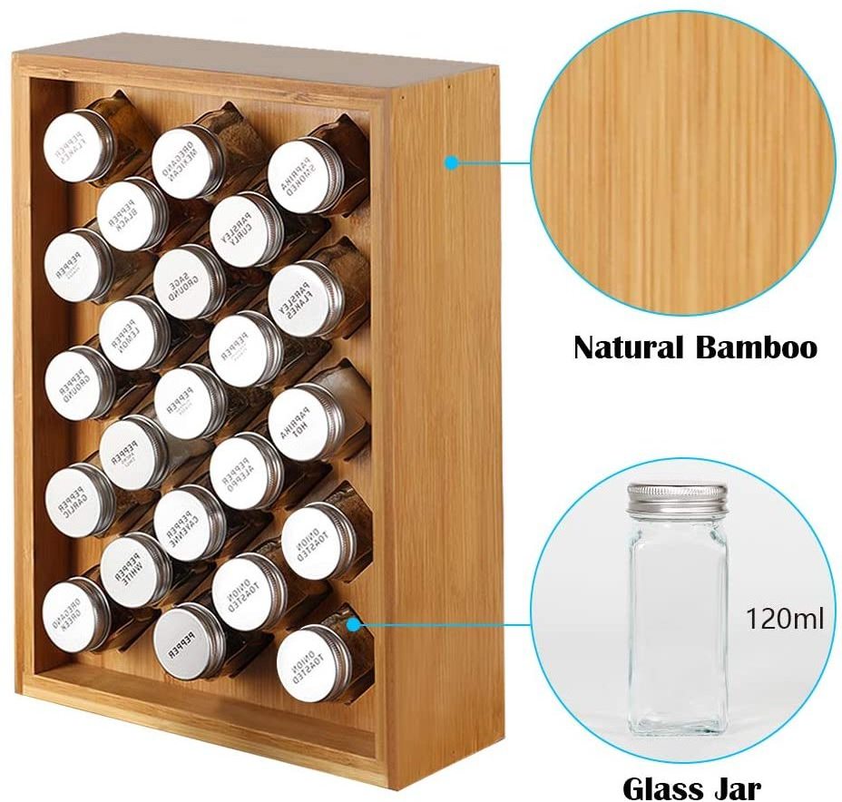 2021 New Design hot sell Spice Rack Organizer, Bamboo Herb & Spice Shelf Stand holder with 23 Glass Jars