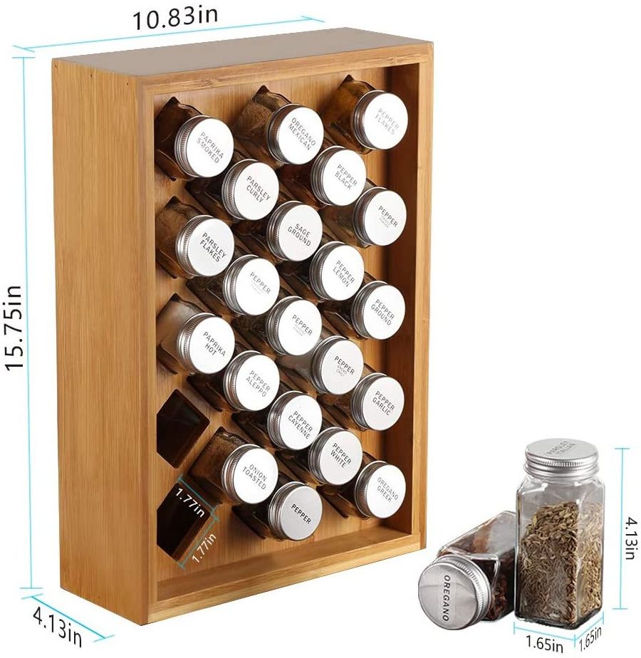 2021 New Design hot sell Spice Rack Organizer, Bamboo Herb & Spice Shelf Stand holder with 23 Glass Jars