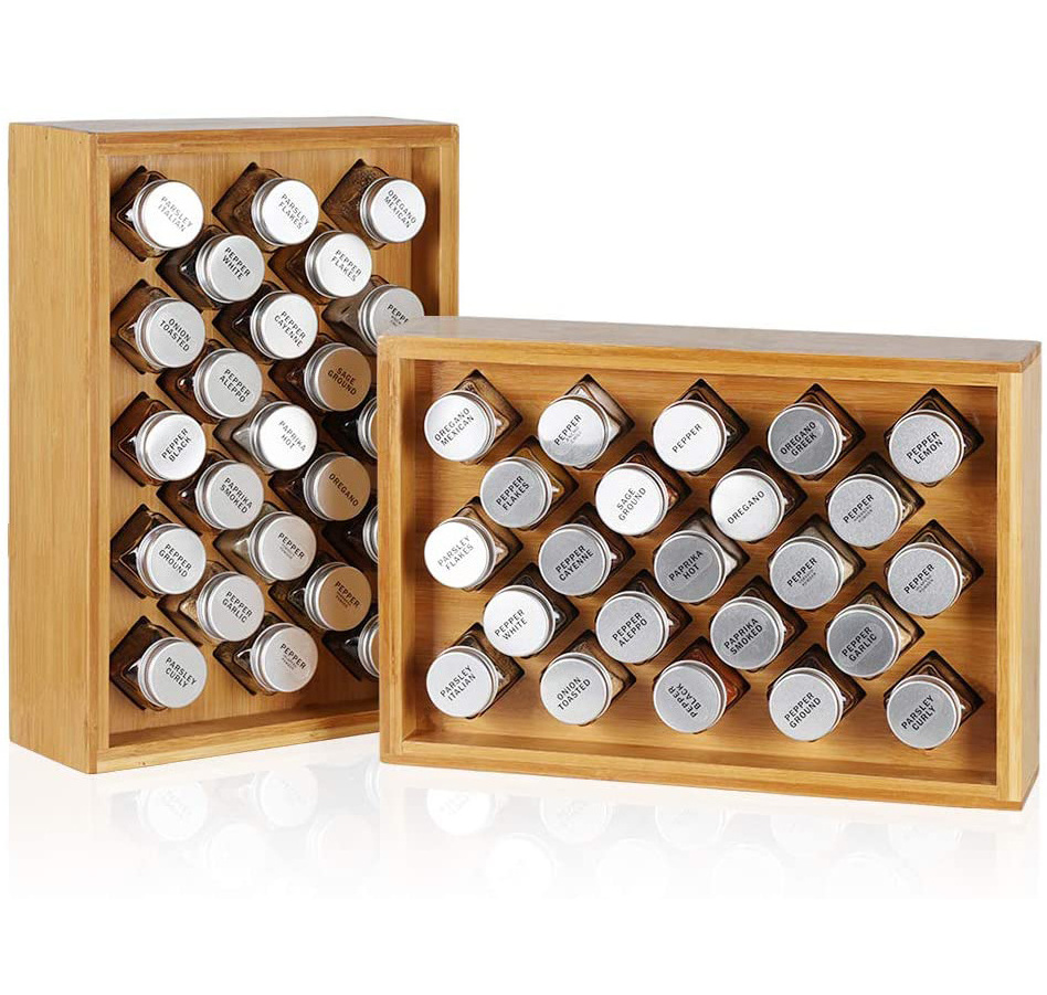 2021 New Design hot sell Spice Rack Organizer, Bamboo Herb & Spice Shelf Stand holder with 23 Glass Jars