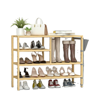 Natural bamboo 4 Tiers Shoe Organizer for Closet, Sturdy Boots Shoes Storage for 20-24 Pairs, FreeStanding Shoe Shelf