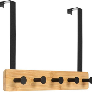 Bamboo Over The Door Hooks 5 Hooks Door Hanger, Sturdy Heavy Duty Coat Rack for Bag, Coat, Towel, Hat