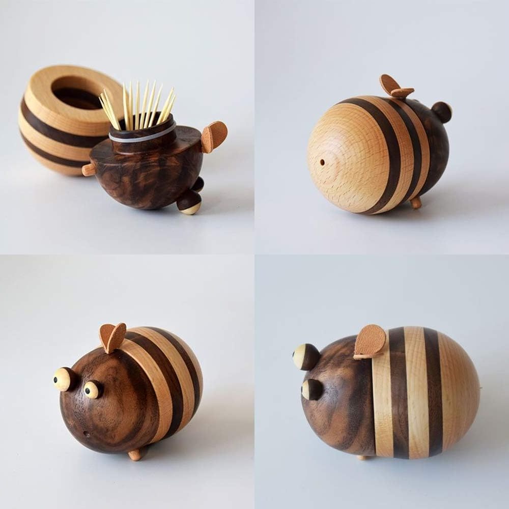 Home Decor Wooden Crafts Creative Wood Bee Toothpick Holder Pick tooth Box Storage Box Desktop