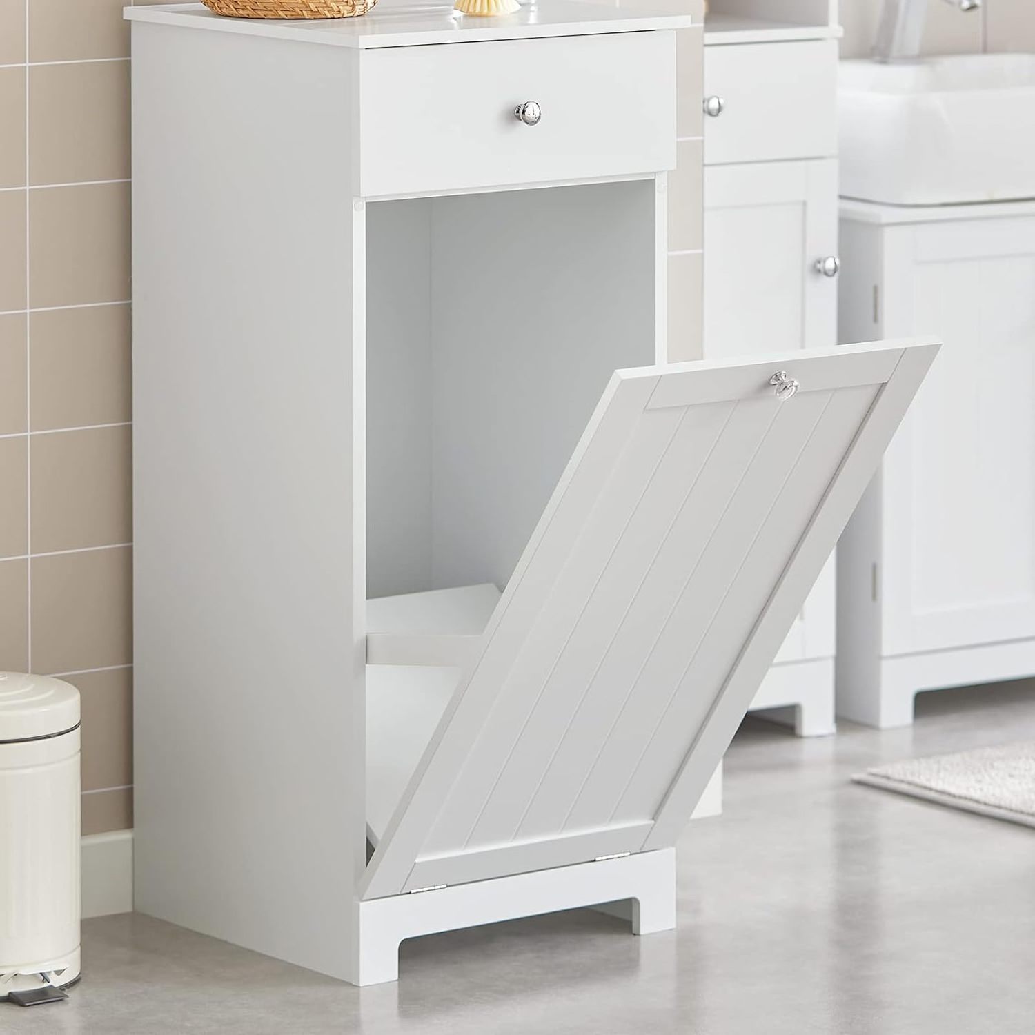 Bathroom Toilet Room Wood Storage Laundry Cabinet with Fold Out Laundry Drawers