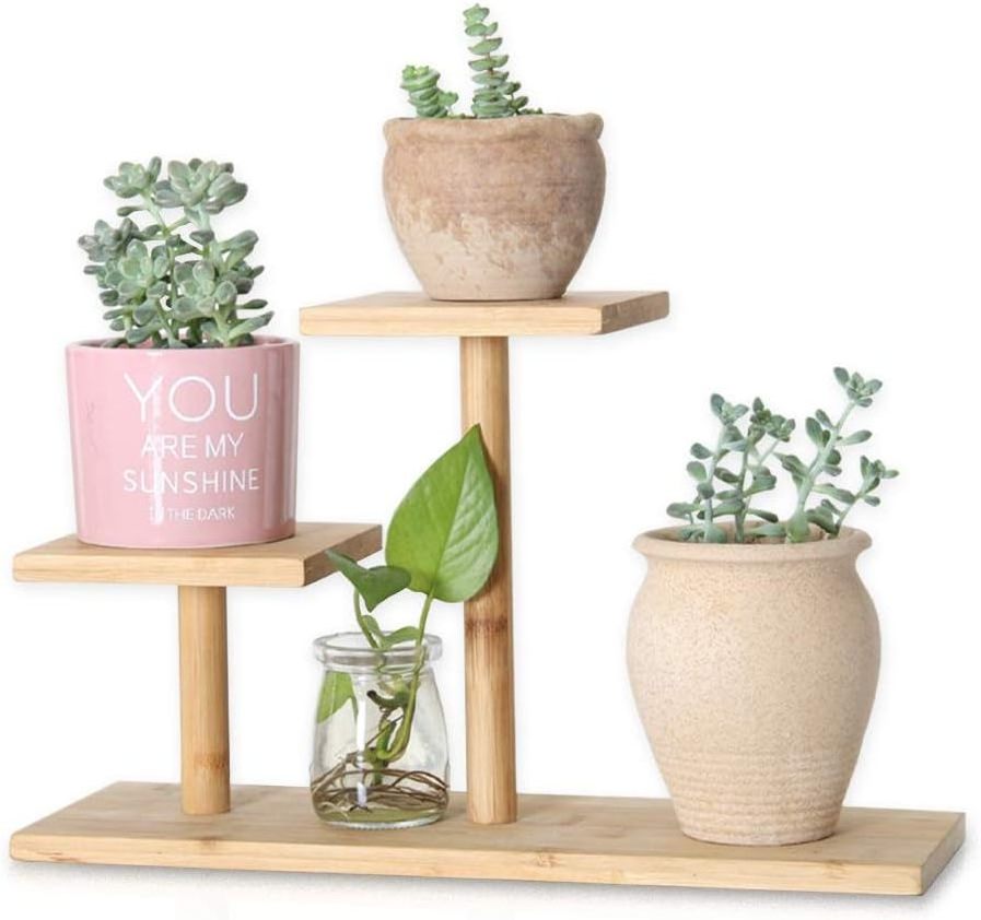 Bamboo Plant Stand Indoor Mini Table Top Wooden Succulent Plant Stand Desk Organiser Display Rack for Outdoor Use