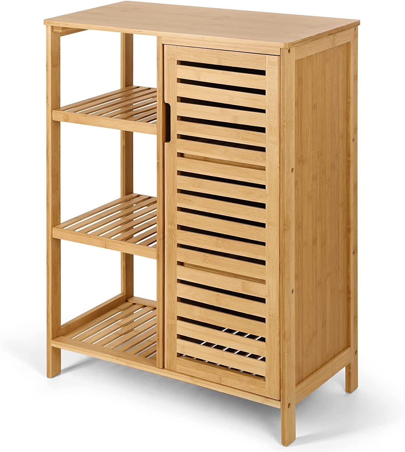 Bamboo Storage Cabinets Bathroom Cabinet with 3 Tier Shelves, Free Standing Storage Cabinet Furniture