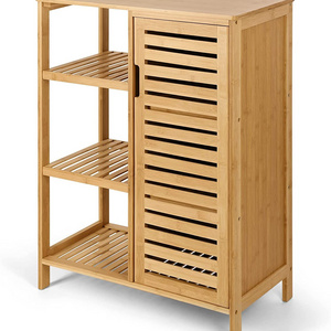 Bamboo Storage Cabinets Bathroom Cabinet with 3 Tier Shelves, Free Standing Storage Cabinet Furniture