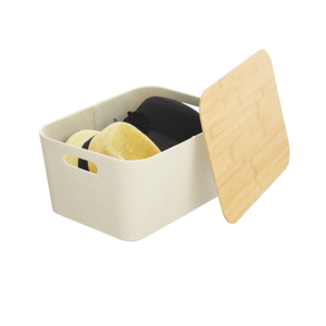 Fabric Basket with Lid - Stacking Decorative Storage Box Bins with Bamboo Lid for Closet, Bedroom, Living Room or Office