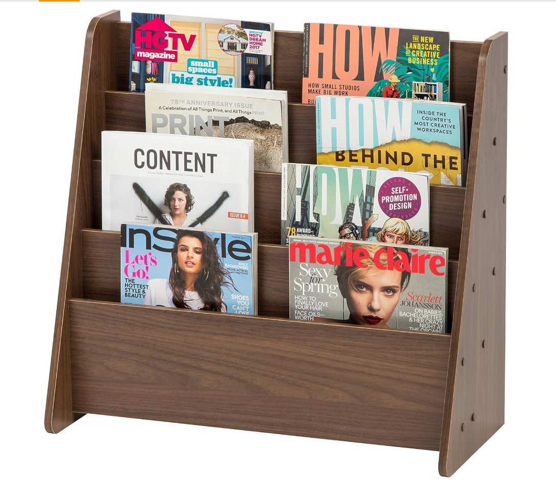 Wide Wooden Magazine Rack Book Sketchbook Stand with Deep Compartments for Living Room B Classroom Office Dark Brown